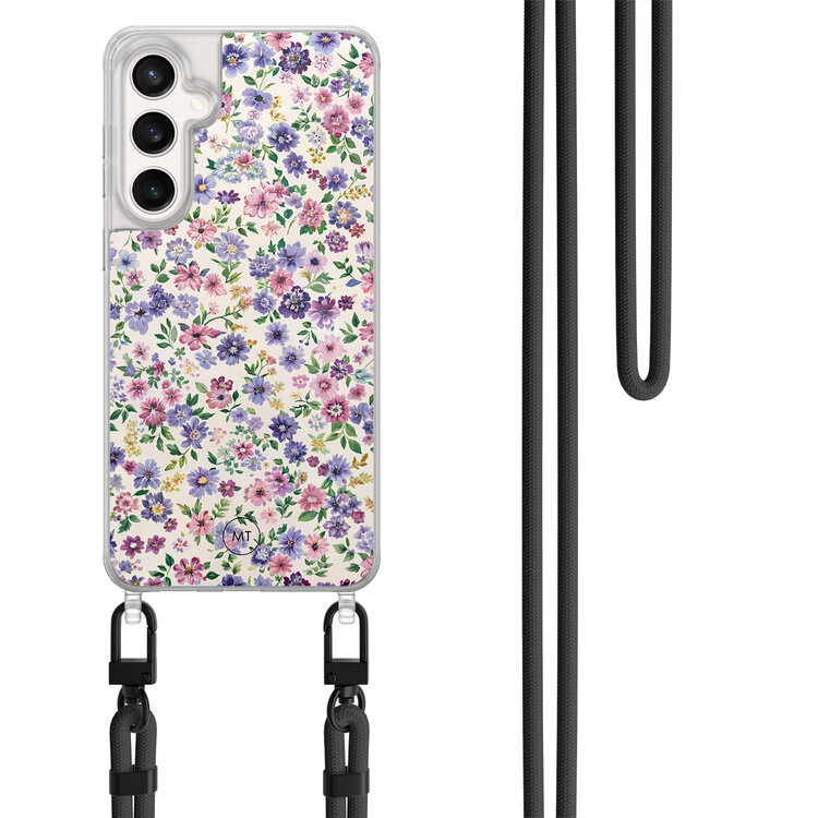 Mooie Telefoonhoesjes Samsung Galaxy S24 FE hoesje met zwart koord - Purple garden