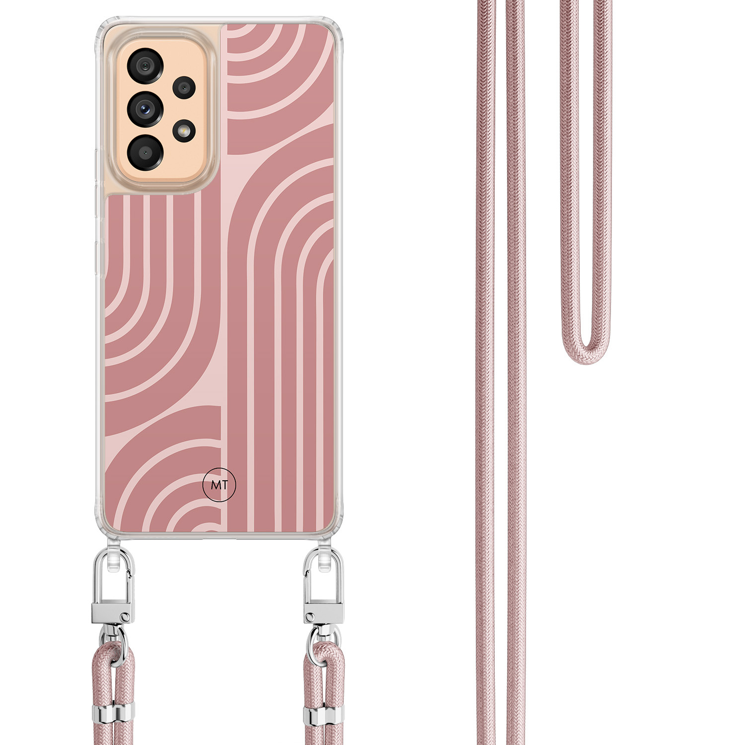 Mooie Telefoonhoesjes Samsung Galaxy A53 hoesje met rosegoud koord - Blush shapes