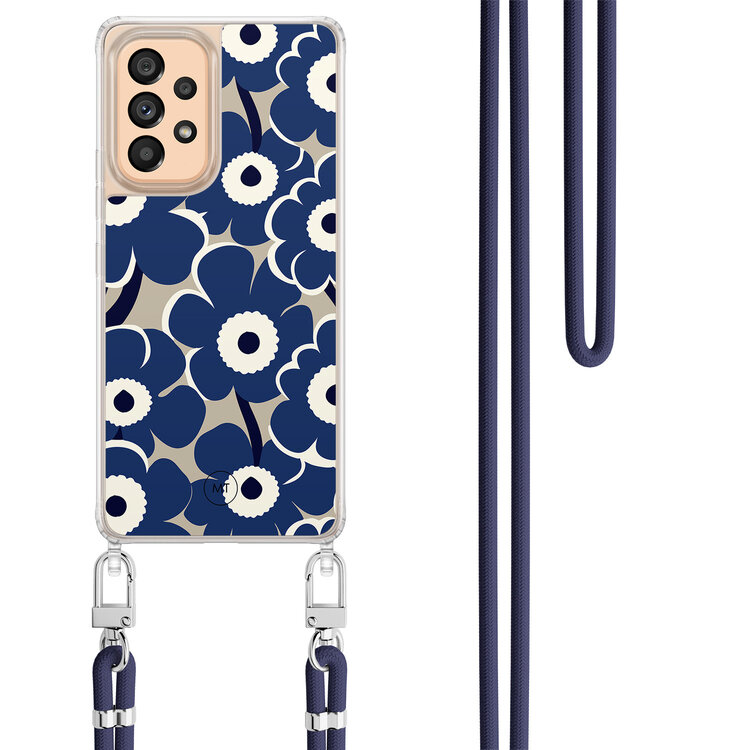 Mooie Telefoonhoesjes Samsung Galaxy A53 hoesje met donkerblauw koord - Abstract bloom