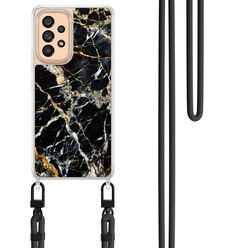 Mooie Telefoonhoesjes Samsung Galaxy A53 hoesje met zwart koord - Black marble elegance