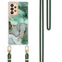 Mooie Telefoonhoesjes Samsung Galaxy A53 hoesje met groen koord - Groen grijs marmer