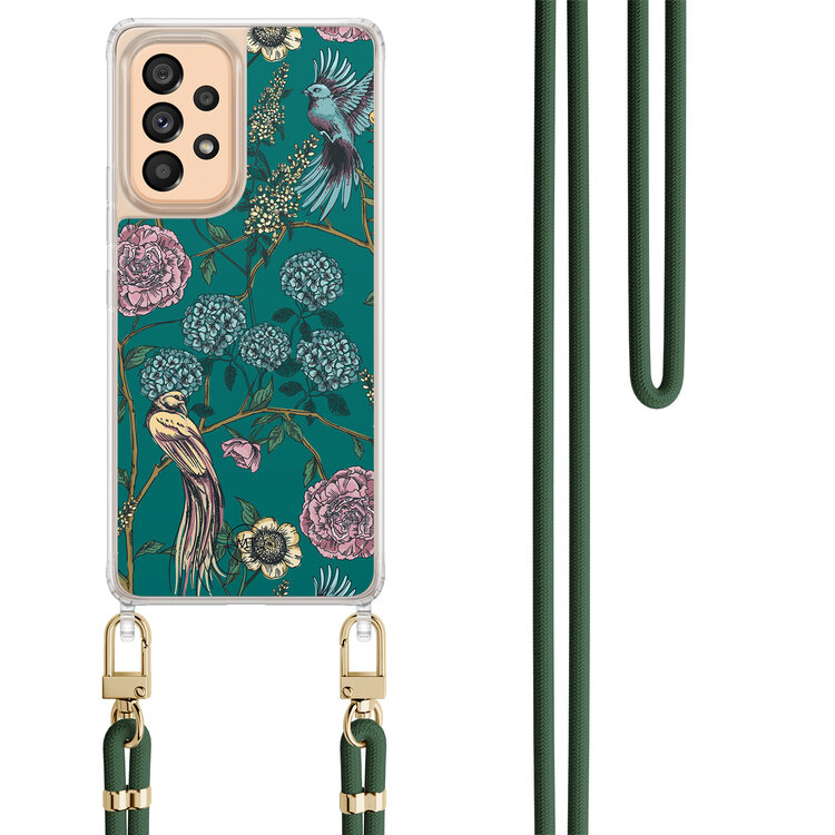 Mooie Telefoonhoesjes Samsung Galaxy A53 hoesje met groen koord - Bloomy birds