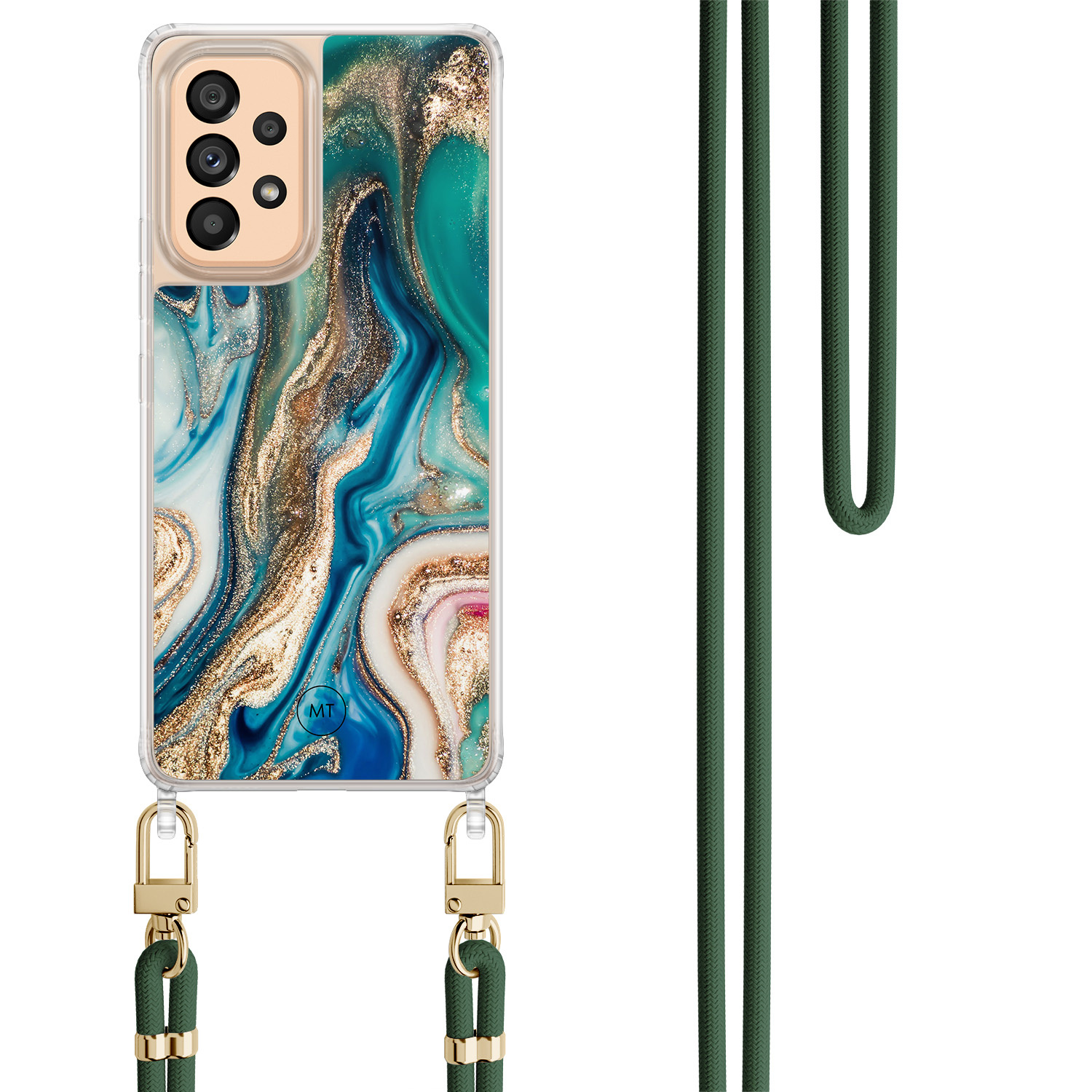 Mooie Telefoonhoesjes Samsung Galaxy A53 hoesje met groen koord - Magic marble