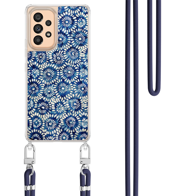 Mooie Telefoonhoesjes Samsung Galaxy A53 hoesje met donkerblauw koord - Azure daisies