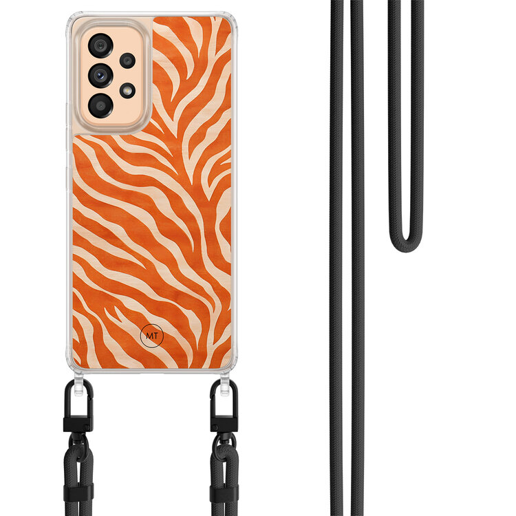 Mooie Telefoonhoesjes Samsung Galaxy A53 hoesje met zwart koord - Zebra oranje