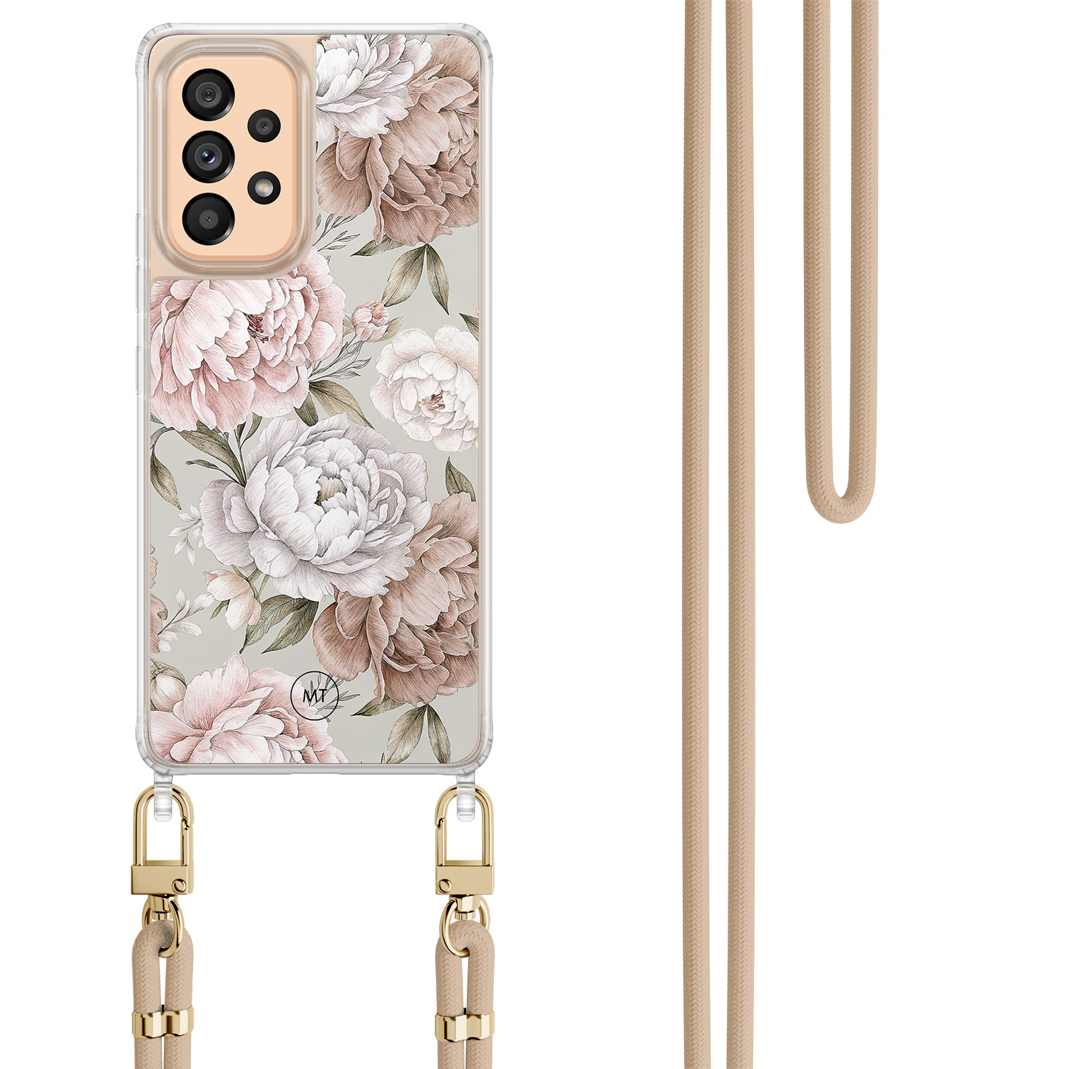 Mooie Telefoonhoesjes Samsung Galaxy A53 hoesje met beige koord - Klassieke bloemen