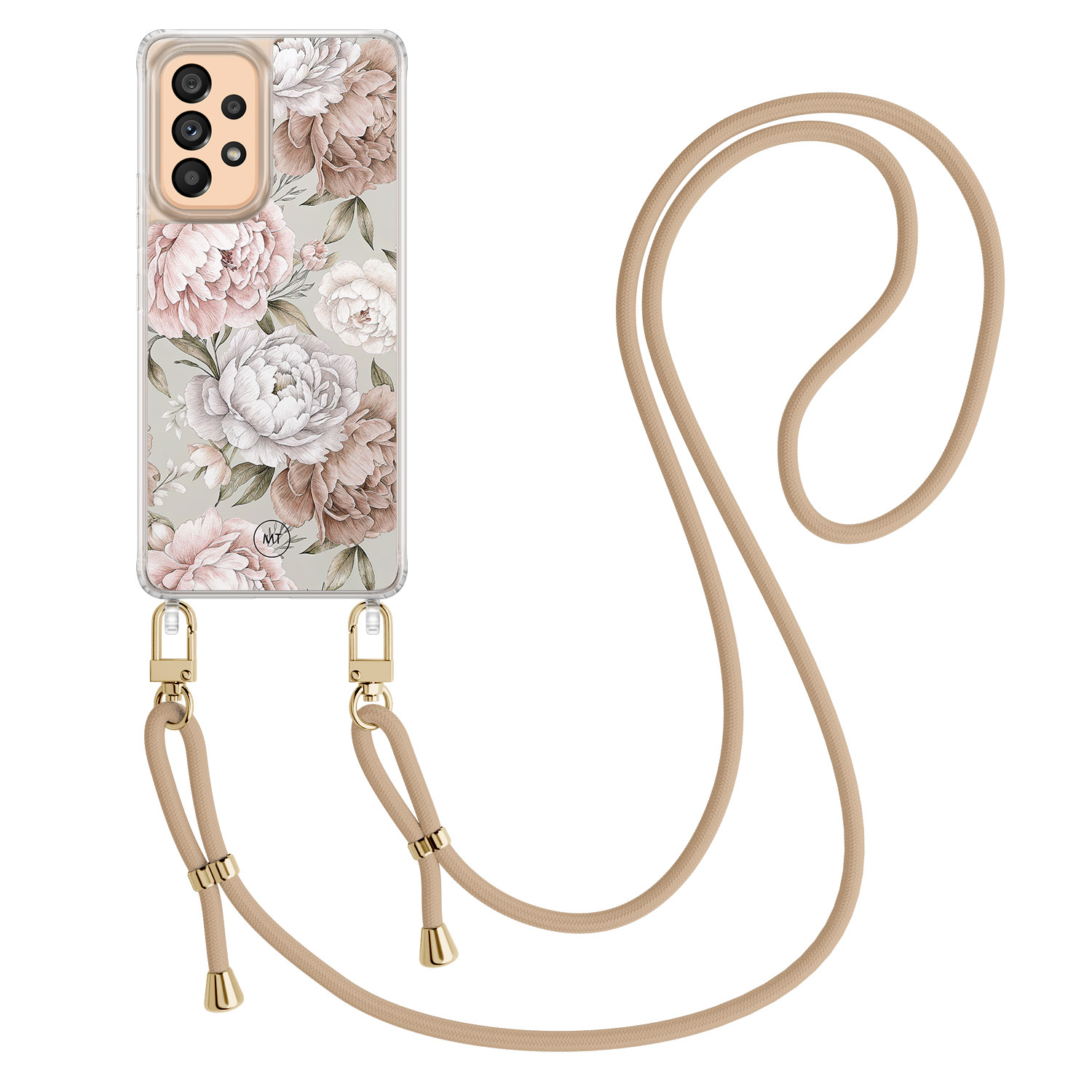 Mooie Telefoonhoesjes Samsung Galaxy A53 hoesje met beige koord - Klassieke bloemen