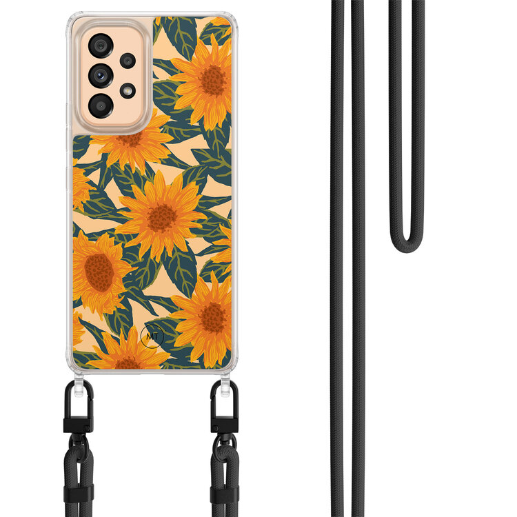 Mooie Telefoonhoesjes Samsung Galaxy A53 hoesje met zwart koord - Zonnebloemen