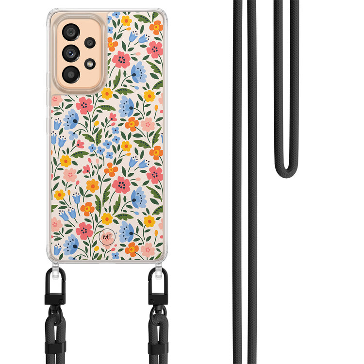 Mooie Telefoonhoesjes Samsung Galaxy A53 hoesje met zwart koord - Romantische bloemen