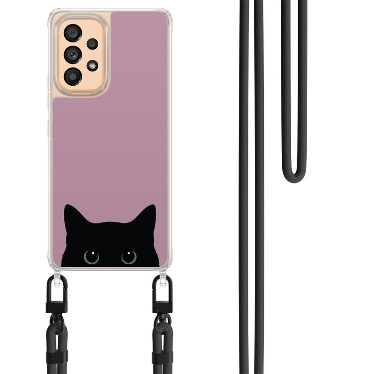Mooie Telefoonhoesjes Samsung Galaxy A53 hoesje met zwart koord - Zwarte kat