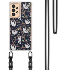 Mooie Telefoonhoesjes Samsung Galaxy A53 hoesje met zwart koord - Luiaard print