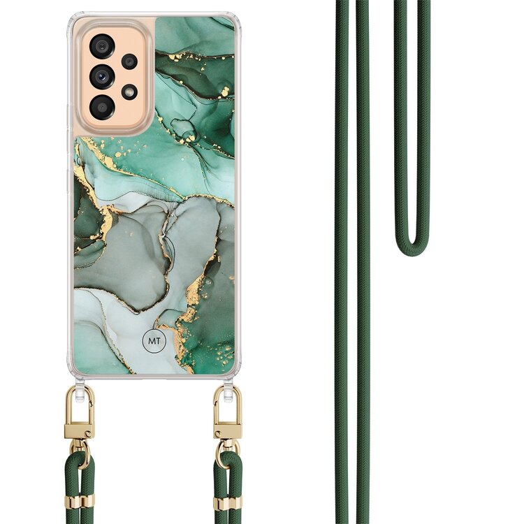 Mooie Telefoonhoesjes Samsung Galaxy A52(s) hoesje met groen koord - Groen grijs marmer