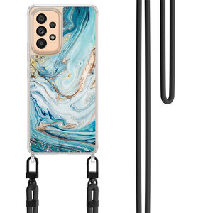 Mooie Telefoonhoesjes Samsung Galaxy A52(s) hoesje met zwart koord - Marmer blauw goud