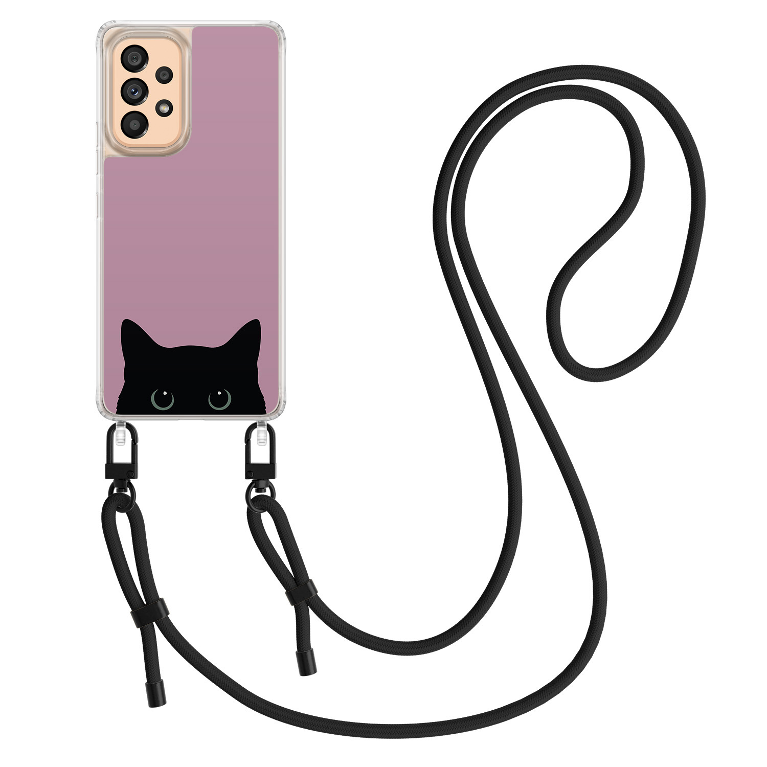 Mooie Telefoonhoesjes Samsung Galaxy A52(s) hoesje met zwart koord - Zwarte kat