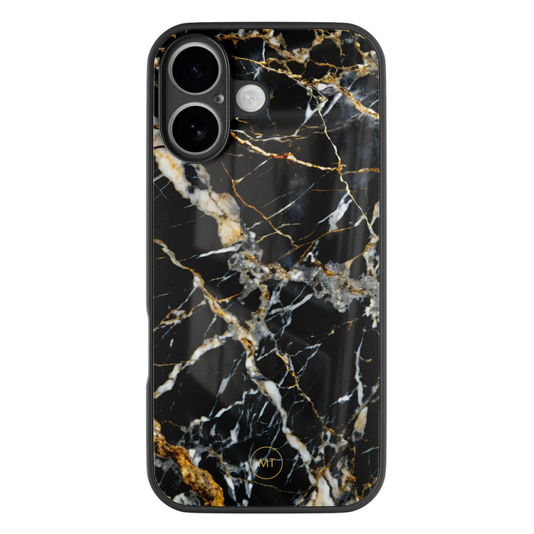 Mooie Telefoonhoesjes iPhone 16 hoesje glas - Black marble elegance