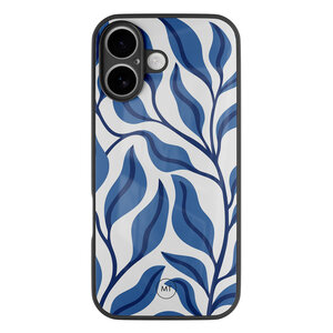 Mooie Telefoonhoesjes iPhone 16 hoesje glas - Blue leaves