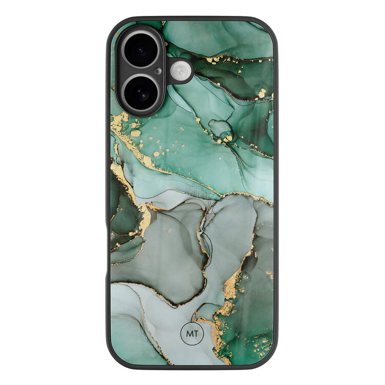 Mooie Telefoonhoesjes iPhone 16 hoesje glas - Groen grijs marmer