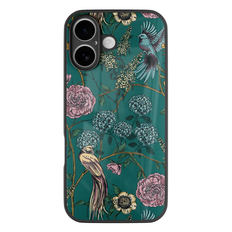 Mooie Telefoonhoesjes iPhone 16 hoesje glas - Bloomy birds