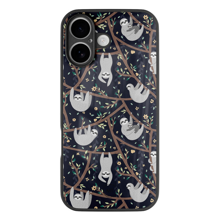 Mooie Telefoonhoesjes iPhone 16 hoesje glas - Luiaard print