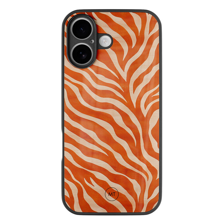 Mooie Telefoonhoesjes iPhone 16 hoesje glas - Zebra oranje