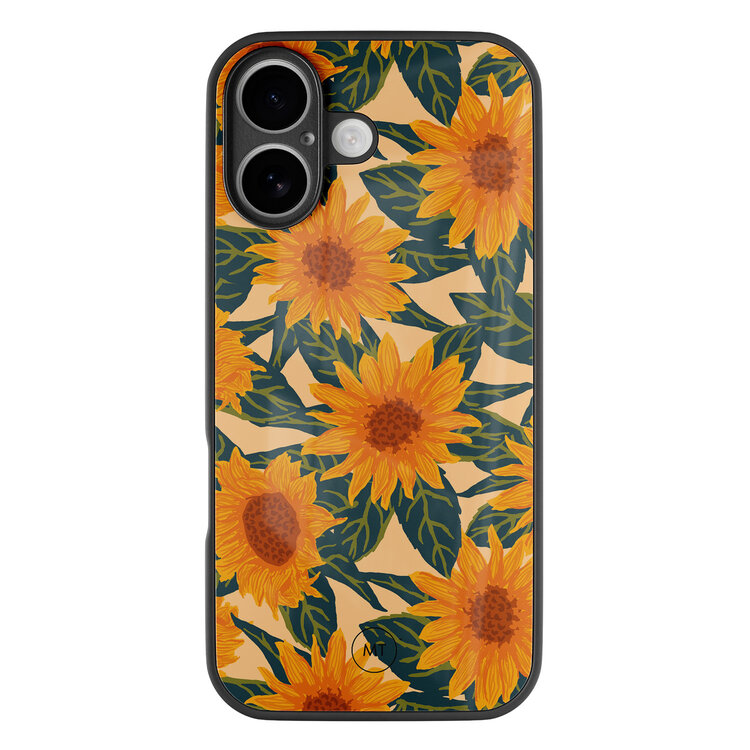 Mooie Telefoonhoesjes iPhone 16 hoesje glas - Zonnebloemen