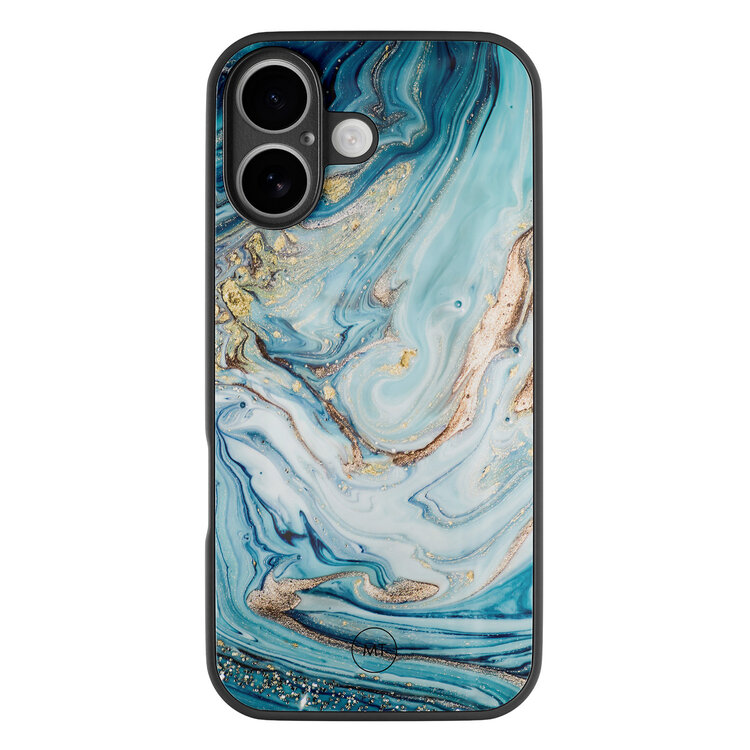 Mooie Telefoonhoesjes iPhone 16 hoesje glas - Marmer blauw goud