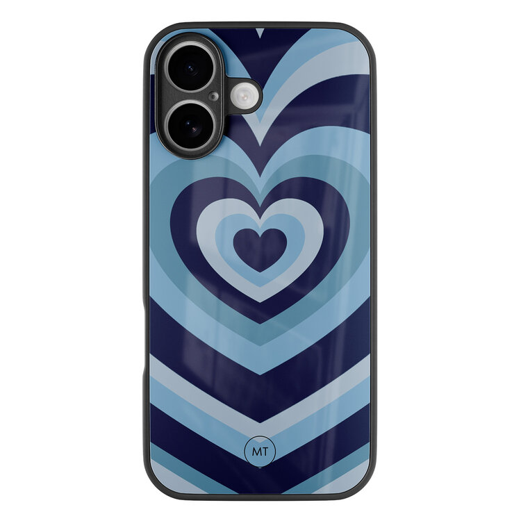 Mooie Telefoonhoesjes iPhone 16 hoesje glas - Hart blauw