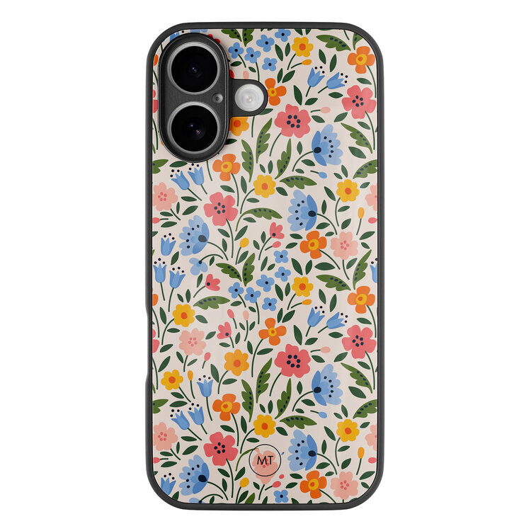 Mooie Telefoonhoesjes iPhone 16 hoesje glas - Romantische bloemen
