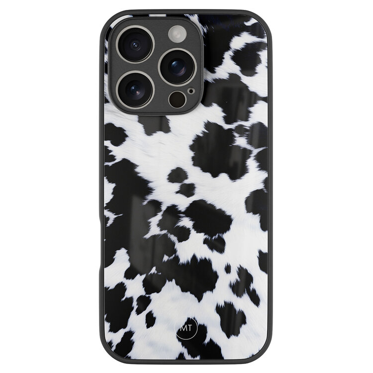 Mooie Telefoonhoesjes iPhone 16 Pro hoesje glas - Koeienprint