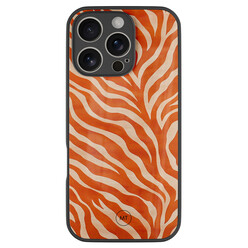 Mooie Telefoonhoesjes iPhone 16 Pro hoesje glas - Zebra oranje