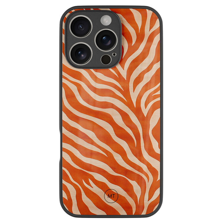 Mooie Telefoonhoesjes iPhone 16 Pro hoesje glas - Zebra oranje