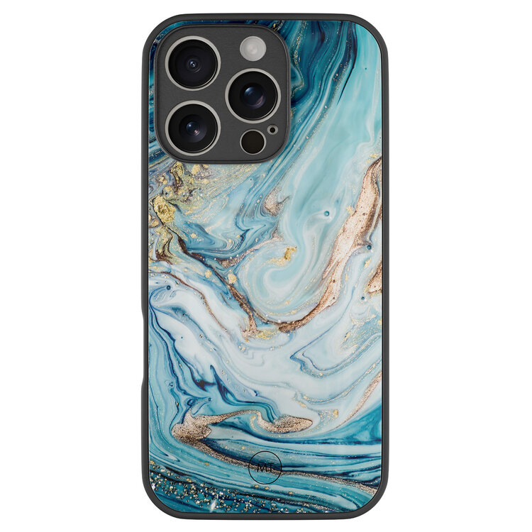 Mooie Telefoonhoesjes iPhone 16 Pro hoesje glas - Marmer blauw goud