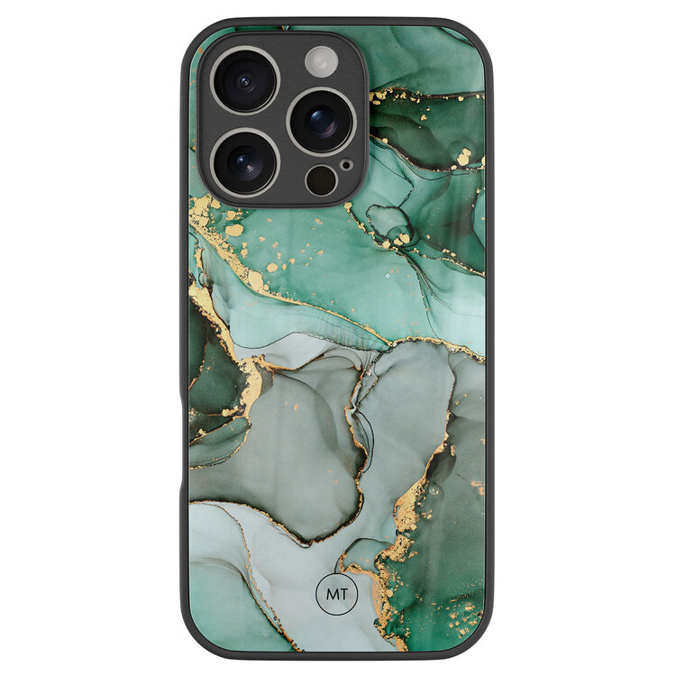 Mooie Telefoonhoesjes iPhone 16 Pro hoesje glas - Groen grijs marmer