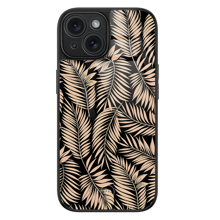 Mooie Telefoonhoesjes iPhone 15 hoesje glas - Palm silhouette