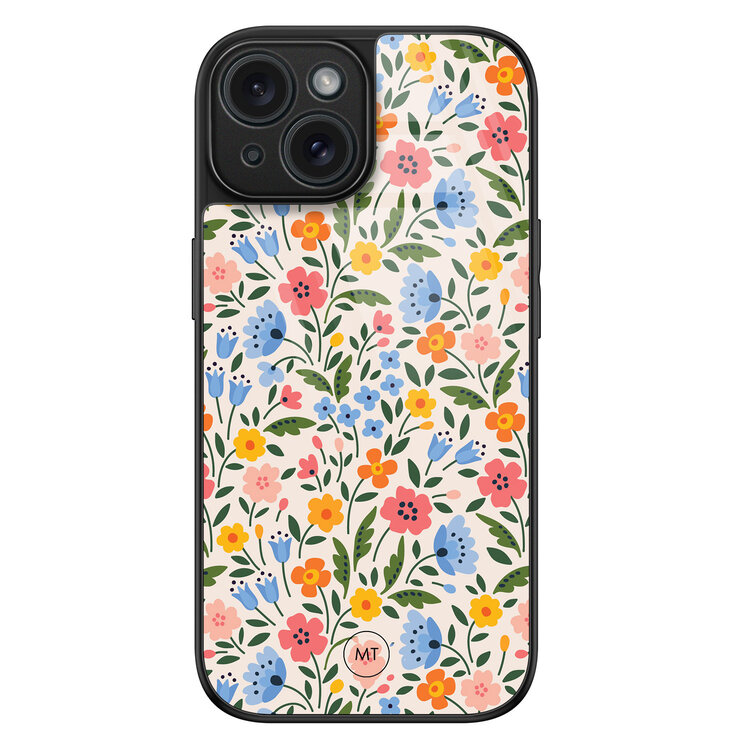 Mooie Telefoonhoesjes iPhone 15 hoesje glas - Romantische bloemen