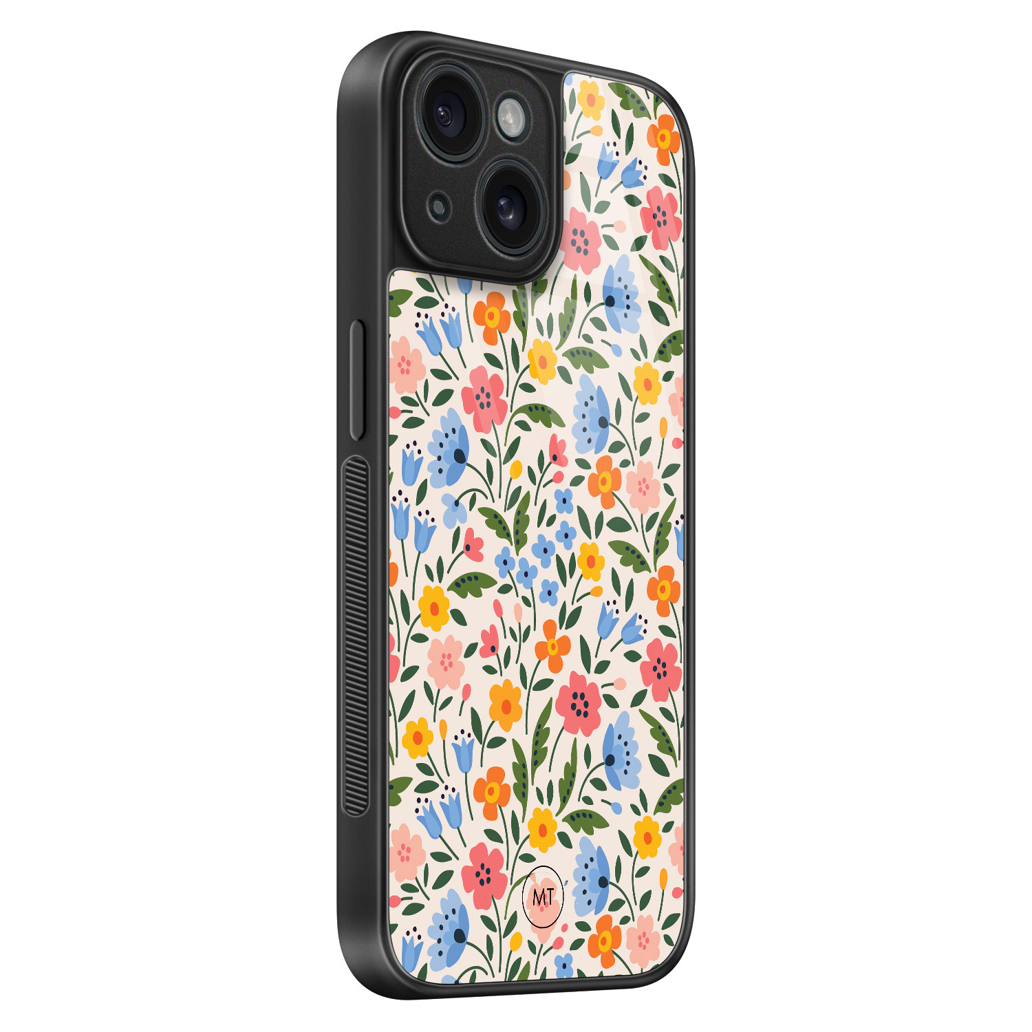 Mooie Telefoonhoesjes iPhone 15 hoesje glas - Romantische bloemen