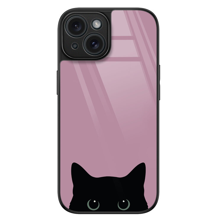 Mooie Telefoonhoesjes iPhone 15 hoesje glas - Zwarte kat Mooie Telefoonhoesjes iPhone 15 hoesje glas - Zwarte kat