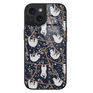 Mooie Telefoonhoesjes iPhone 15 hoesje glas - Luiaard print