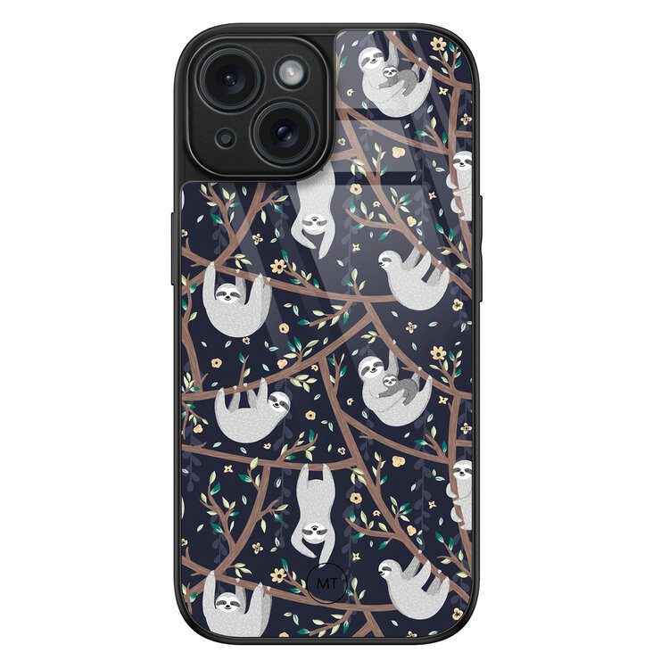 Mooie Telefoonhoesjes iPhone 15 hoesje glas - Luiaard print