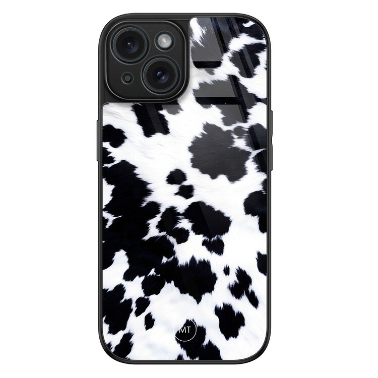 Mooie Telefoonhoesjes iPhone 15 hoesje glas - Koeienprint