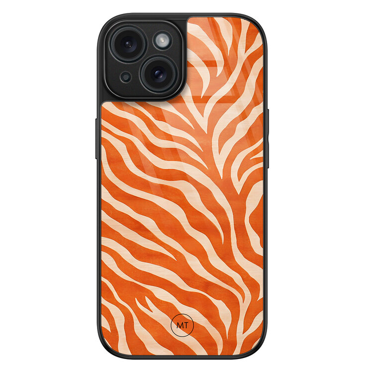 Mooie Telefoonhoesjes iPhone 15 hoesje glas - Zebra oranje