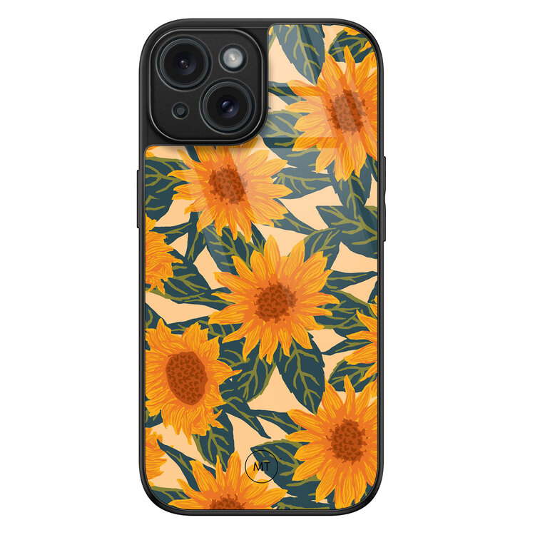 Mooie Telefoonhoesjes iPhone 15 hoesje glas - Zonnebloemen