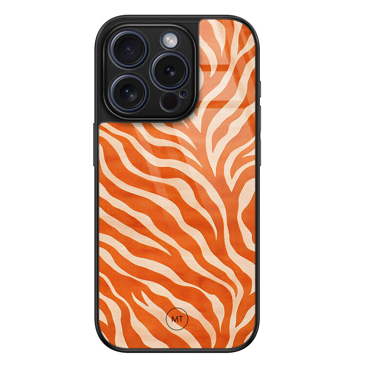 Mooie Telefoonhoesjes iPhone 15 Pro hoesje glas - Zebra oranje