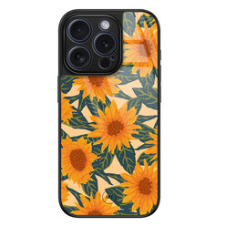 Mooie Telefoonhoesjes iPhone 15 Pro hoesje glas - Zonnebloemen