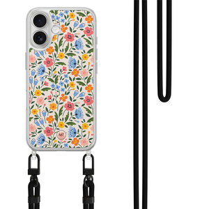 Mooie Telefoonhoesjes iPhone 16 hoesje met zwart koord - Romantische bloemen