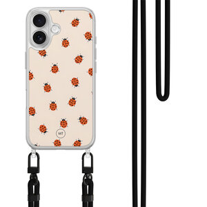Mooie Telefoonhoesjes iPhone 16 hoesje met zwart koord - Lieveheerstbeestjes