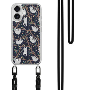 Mooie Telefoonhoesjes iPhone 16 hoesje met zwart koord - Luiaard print
