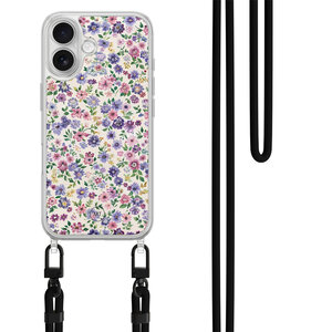Mooie Telefoonhoesjes iPhone 16 hoesje met zwart koord - Purple garden