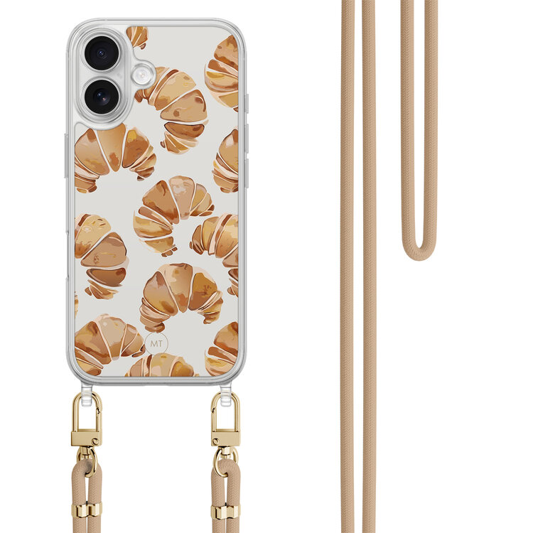 Mooie Telefoonhoesjes iPhone 16 hoesje met beige koord - Croissant