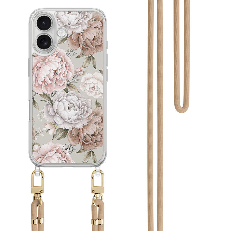 Mooie Telefoonhoesjes iPhone 16 hoesje met beige koord - Klassieke bloemen